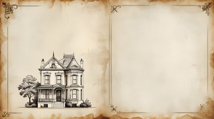 old photo frame of building with old paper