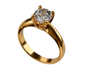 Luxury gold engagement ring with brilliant diamond solitaire sparkling with love and romance. beautiful jewel representing marriage proposal and valuable commitment