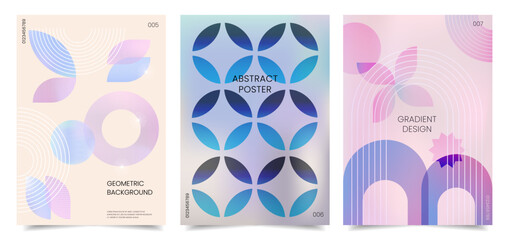 Abstract Posters or Background in Bauhaus style. Colorful Gradient Backgrounds with Abstract Geometric Shapes. Set of Swiss Isolated designs on white background. Vector template.