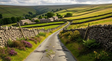 Naklejka premium Scenic Countryside Road in Yorkshire Dales National Park, England.