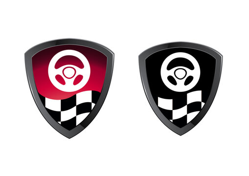 logo de voiture en forme d'&eacute;cusson avec volant