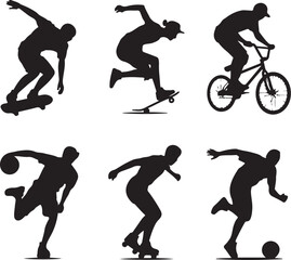 Fototapeta premium Dynamic athletes perform extreme sports action silhouettes
