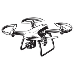 High-quality sketch of a modern drone with camera for aerial photography and videography silhouette vector