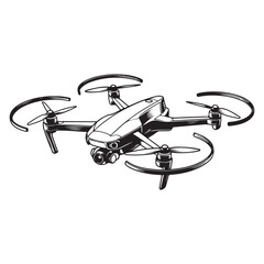 High-quality sketch of a modern drone with camera for aerial photography and videography silhouette vector