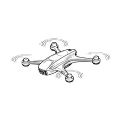 High-quality sketch of a modern drone with camera for aerial photography and videography silhouette vector
