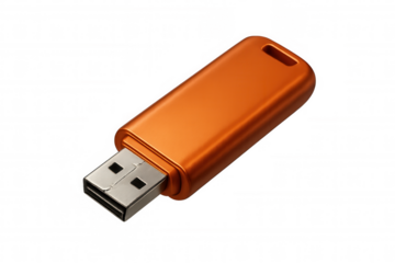 Orange usb flash drive providing digital data storage solution, portable memory stick for technology concepts, transparent background