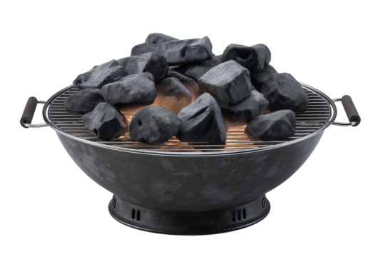 transparent PNG image of Round Charcoal Grill with Burning Briquettes and Flames