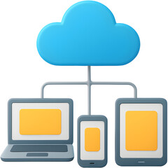 Cloud Technology Connecting Devices Laptop, Phone, and Tablet Integrated