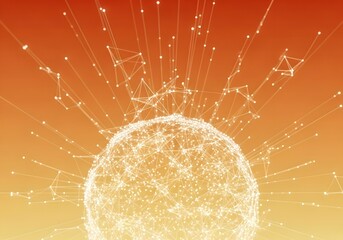 Abstract Network Globe Futuristic Orange Background with Connected Data Points and Digital Technology Vibe, Exploring Connectivity and Communication
