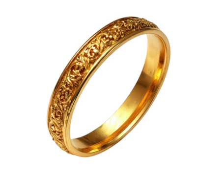 Romantic gold ring with elegant intricate carving. This beautiful wedding band jewelry represents eternal love and commitment. classic, timeless piece for marriage