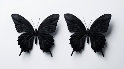 Obraz premium Two black butterflies on white background. Possible use decoration, wallpaper, print