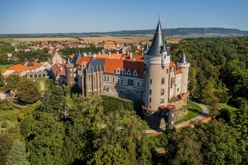 Zleby castle in Central Bohemian region, Czech Republic. Aerial View