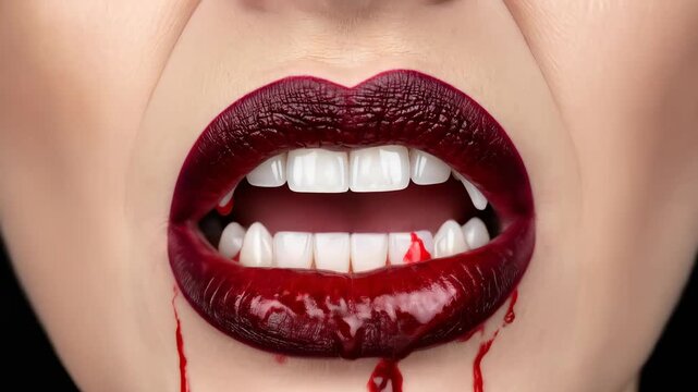 Vampires Crimson Kiss - A Dramatic Close Up of Bloodstained Lips.