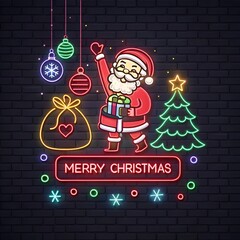 merry christmas with santa in neon