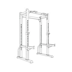 Illustration of a weight lifting power rack with pull up bars in a white background view silhouette