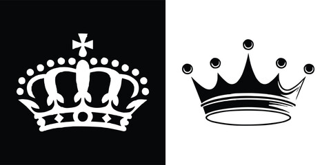 Black and white crown vector illustration royal emblem minimalist king and queen symbol for luxury brand and t shirt design