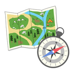 Map and compass, PNG illustration.