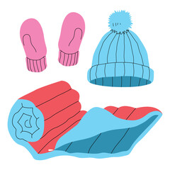 Woolen hat, winter glove, and sleeping bag, PNG illustration.