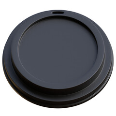 Dark Gray Plastic Coffee Cup Lid With Circular Design And Small Hole For Sipping Isolated On Transparent Background Studio Shot