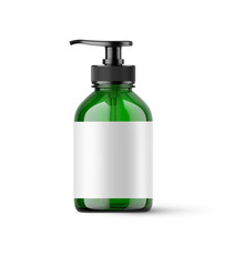 Green Glass Cosmetic Bottle with Black Pump Cap