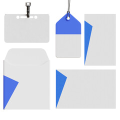 Modern Business Stationery Collection Featuring Badge Tag Envelope And Paper With Blue Accents On Transparent Background