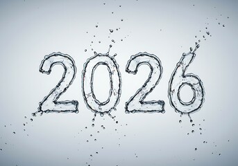 Year 2026 water splash illustration on grey background