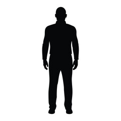 Silhouette of a man standing isolated on white background in full length