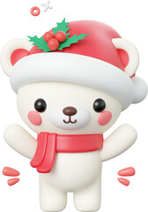 Cute Christmas bear, Christmas theme elements 3d illustration