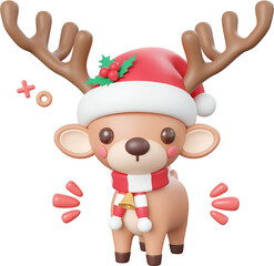 Cute Christmas reindeer, Christmas theme elements 3d illustration