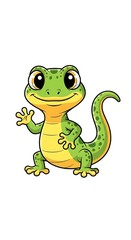 Fototapeta premium Friendly Cartoon Gecko Waving Hello - A Cheerful Reptile Illustration.