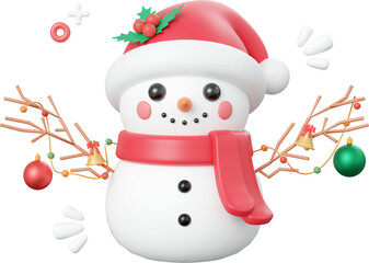 Cute Christmas snowman, Christmas theme elements 3d illustration