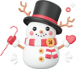 Cute Christmas snowman, Christmas theme elements 3d illustration