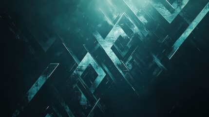 Abstract geometric shapes, teal and dark background.  Digital art. Possible use Technology background