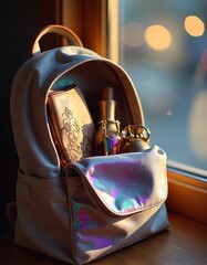 Fashion accessories inside bag with elegant luxury watches in urban metropolis