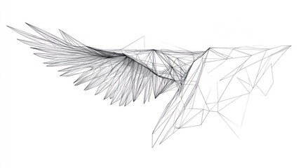 Abstract Wireframe Wing, Geometric Design, Minimalist Art, Digital Illustration, Concept Background, Line Drawing, Polygonal Art, Technology, Use for Website Backgrounds or Prints