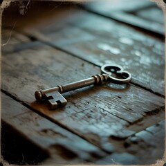 old key on old wooden background