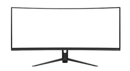 Curved ultra-wide gaming computer monitor display with blank screen isolated on white