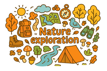 Nature Adventure Doodle. Nature exploration. Hand-drawn doodle illustration of Nature exploration. trail,