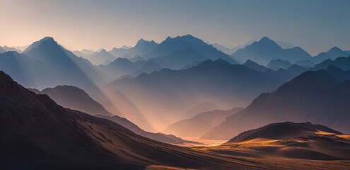 Mountain range panorama at sunrise