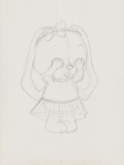 Touching pencil sketch of a crying bunny girl in a simple, childish style. Minimalist hand-drawn outline perfect for storybooks, coloring, or emotional art for kids.