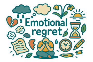 Fototapeta premium Emotional Regret Doodle. Emotional regret. Hand-drawn doodle illustration of Emotional regret. person sitting,
