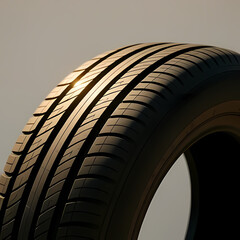 Fototapeta premium A tire with sunlight reflecting on its surface, minimal background.
