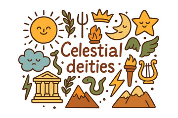 Fototapeta premium Celestial Deities Doodle. Celestial deities. Hand-drawn doodle illustration of Celestial deities. sun, moon,