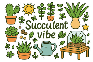 Succulent Doodle Art. Succulent vibe. Hand-drawn doodle illustration of Succulent vibe. succulents, cactus,