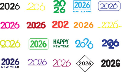 Collection of 2026 new year numbers in various styles and colors