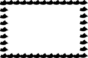 Black stylized fish or wave pattern forming a decorative rectangular border on a clean white background, creating an empty central space.