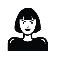 Illustration of a woman with short black hair wearing a black shirt in a white background silhouette