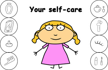 Infographics self-care, modern vector illustration. Print design, business theme, new concept