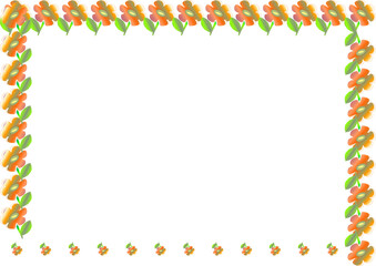 A decorative rectangular border frame composed of orange flowers and green leaves, with a white background in the center.