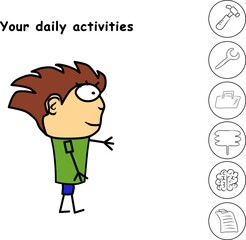 Infographics daily activity, modern vector illustration. Print design, business theme, new concept